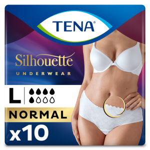 TENA Silhouette Normal - Low Waist - Blanc - Large - 10 stuks - front pack