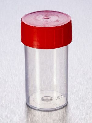 Urinebeker met rood schroefdeksel - 60 ml - 10 stuks