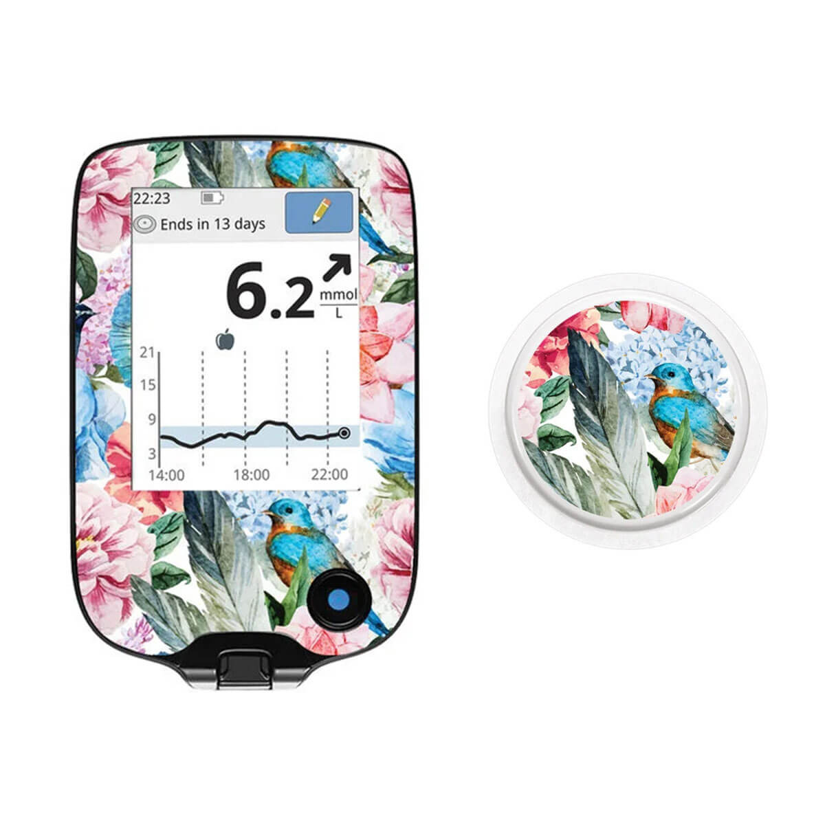 Combi Product: Freestyle Libre Tropical Flower Pomp + Sensor sticker