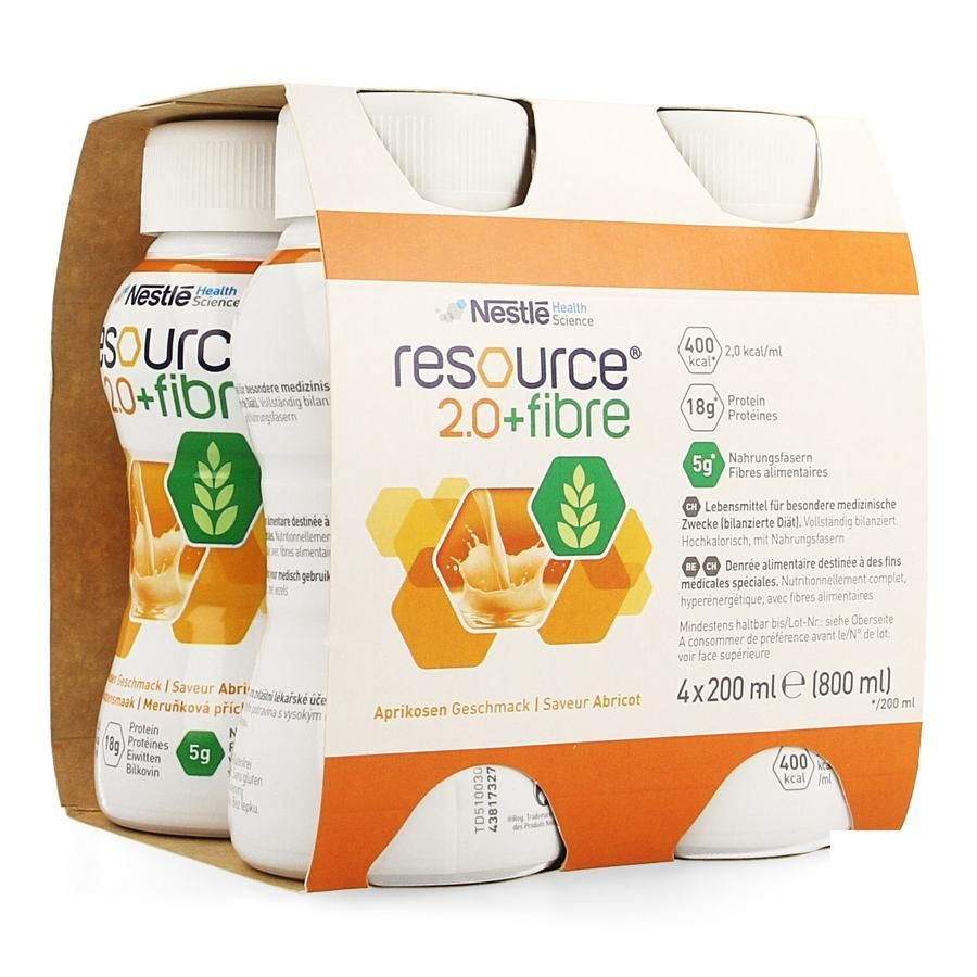 Nestle Resource 2.0 Fibre Abrikoos 4x200ml