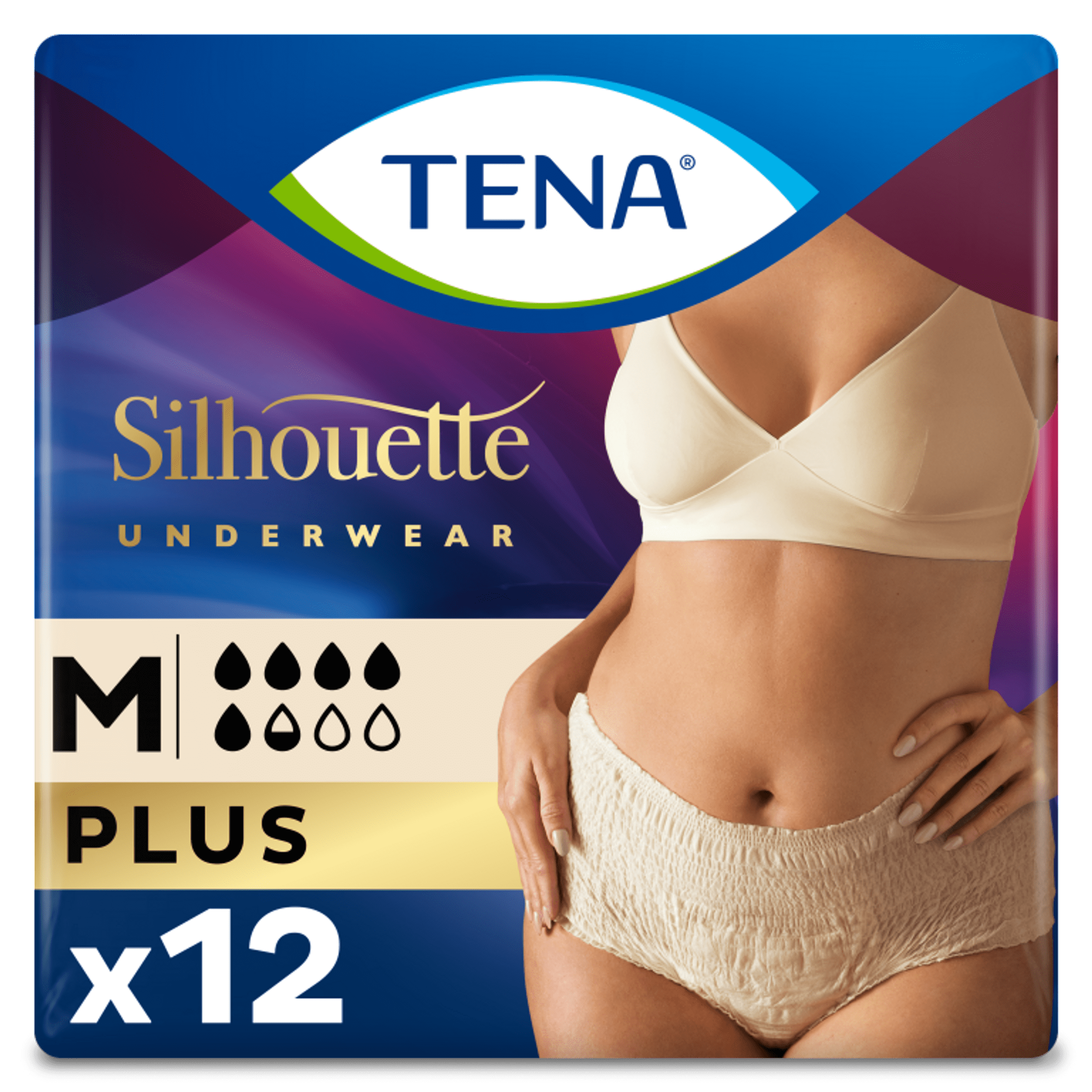 4x TENA Pants Silhouette Plus Crème Hoge Taille Medium 12 stuks